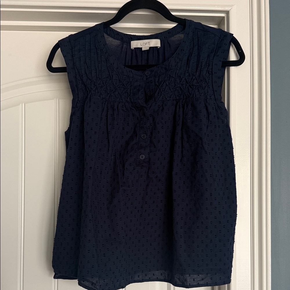 LOFT Navy Pintuck Sleeveless Swiss Dot Camisole